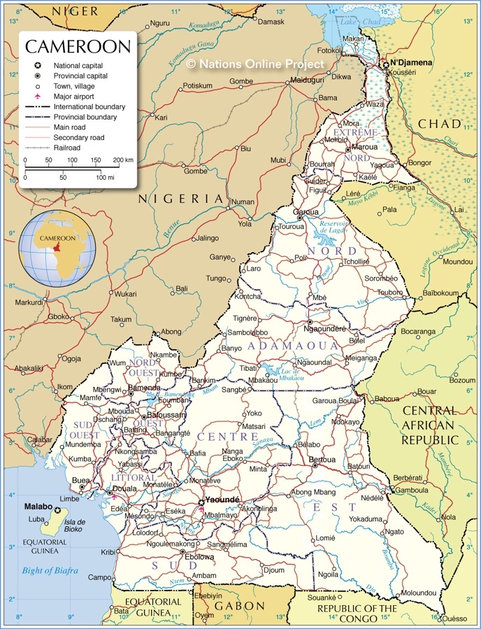 Administrative Map of Cameroon 1200 pixel - Nations Online Project